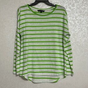 Kiara Apple Green & White Striped Long Sleeve Top Lightweight Knit Shirt Sz L